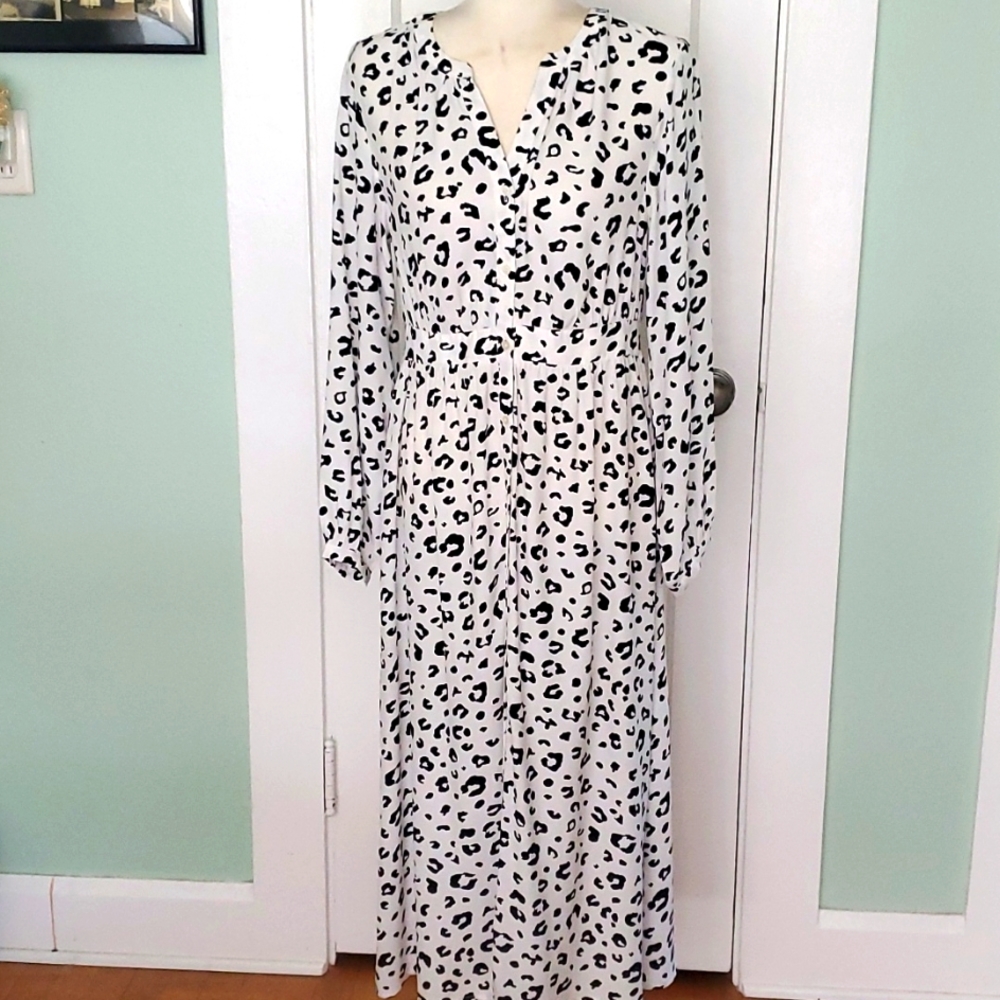 NWT Loft Leopard Print Midi Shirtdress Size 6